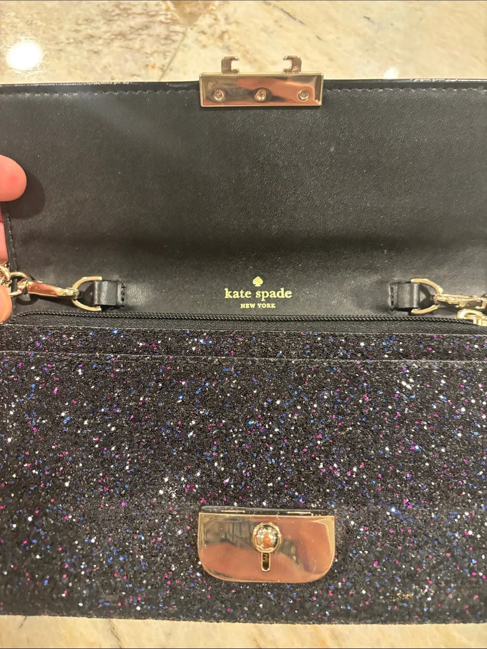 kate spade Black Sparkle Chain Clutch